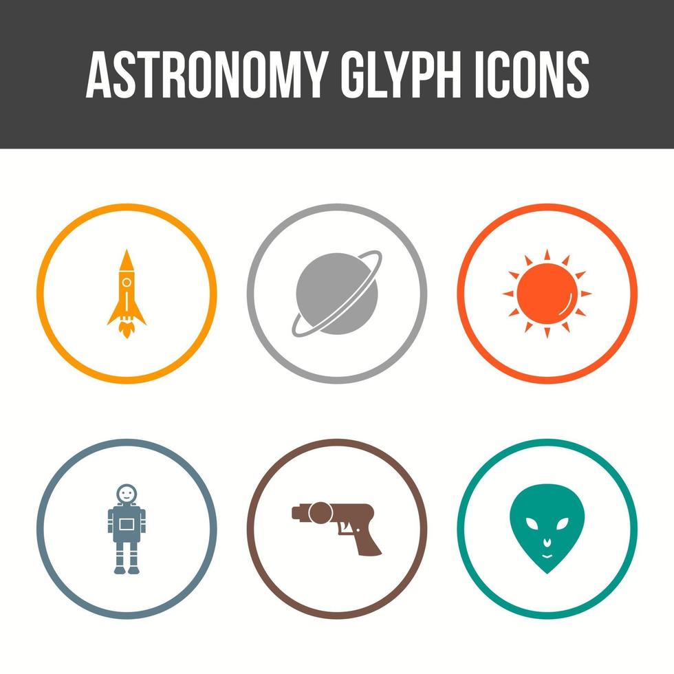 conjunto de iconos de vector de glifo de astronomía único