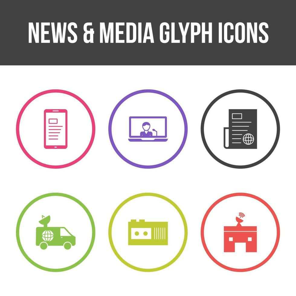 conjunto de iconos de vector de noticias y medios únicos