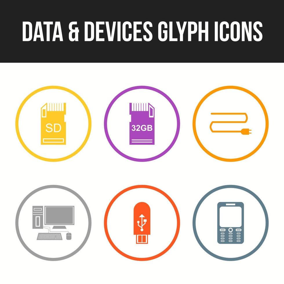 conjunto de iconos de vector de dispositivos y datos únicos