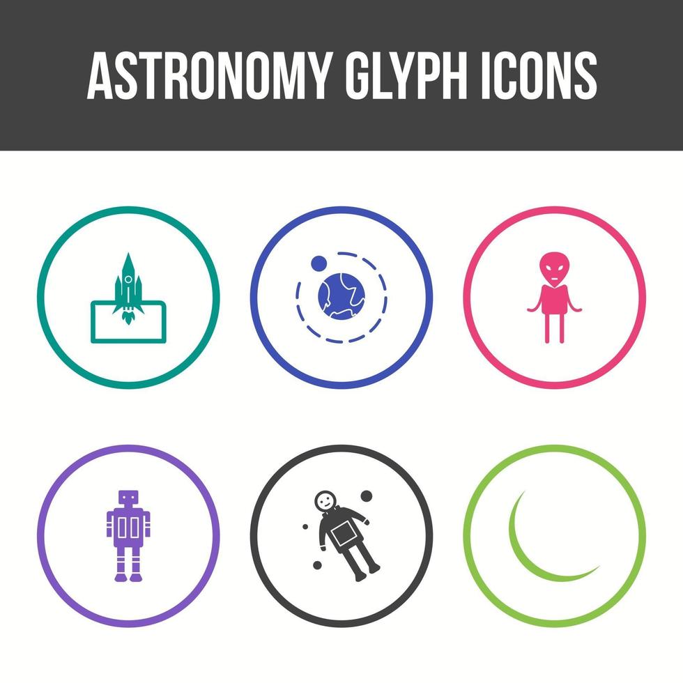 conjunto de iconos de vector de glifo de astronomía único