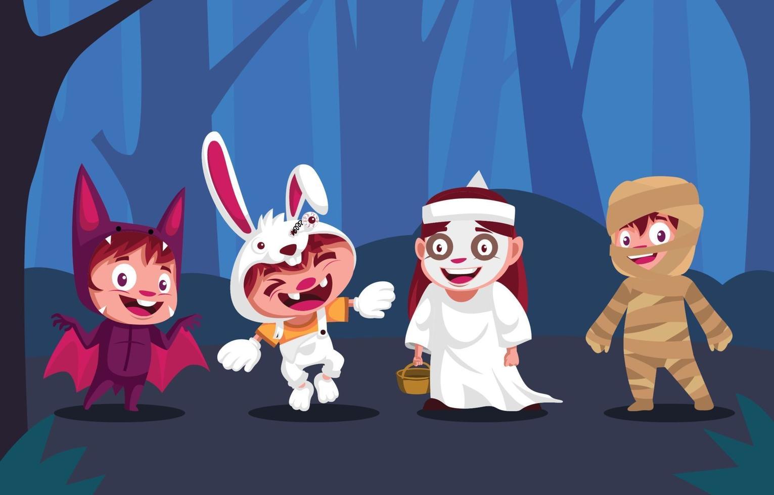 Costume Party of Various Characters on Halloween vector