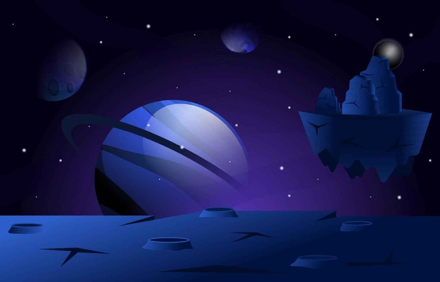 Flying Floating Rock Stone Planet Star Space Exploration Illustration vector