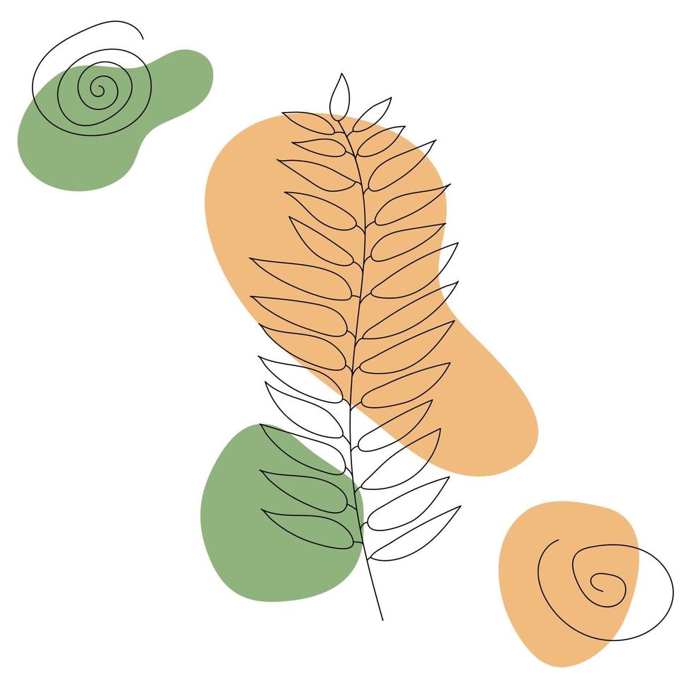 One line twig in contemporary abstract style with colorful shapes. vector