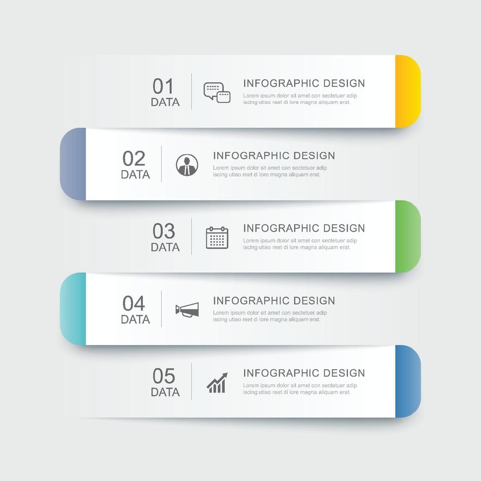 5 data infographics tab paper index template. vector