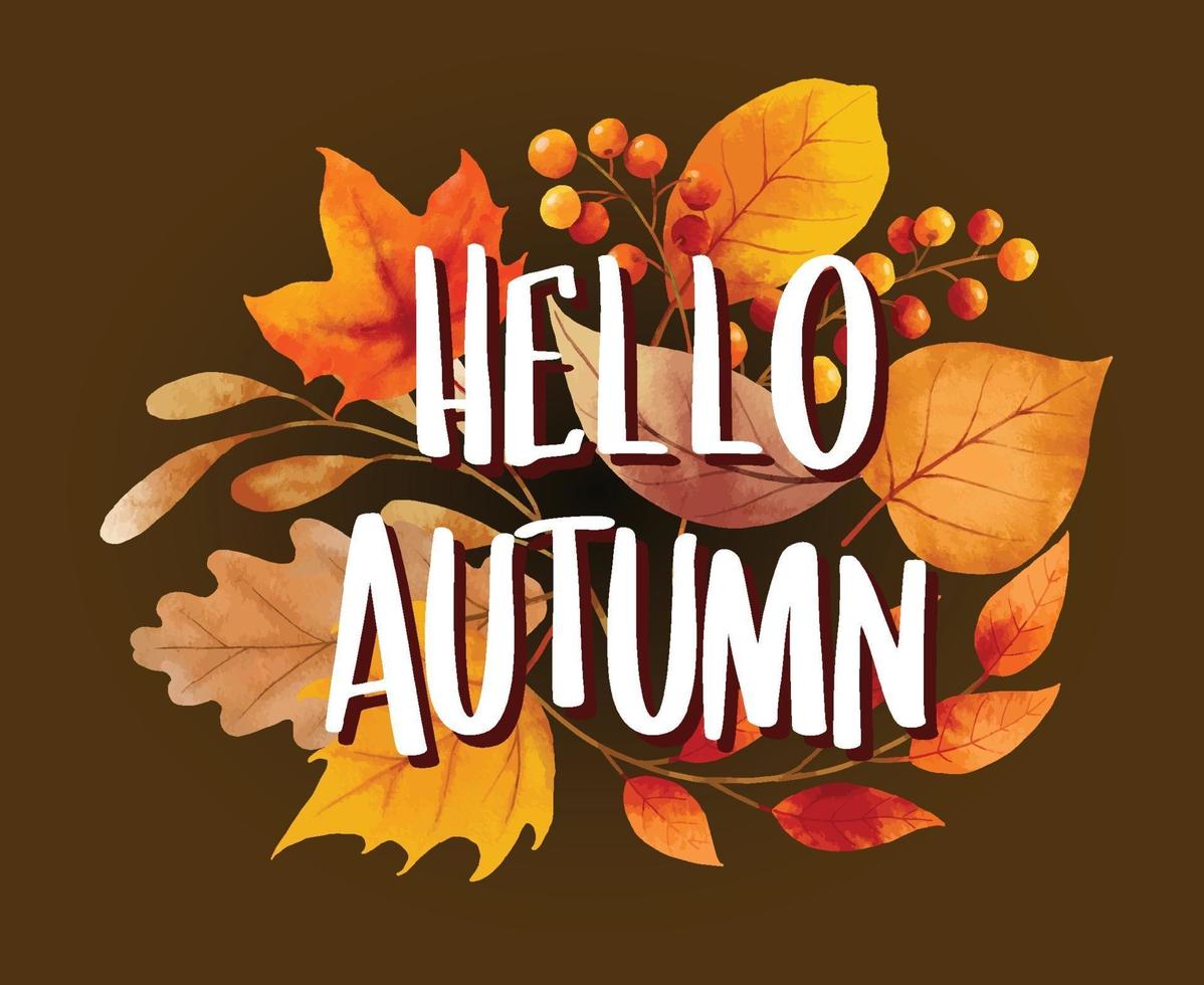 Hello autumn with ornate of leaves flower background. Autumn october vector
