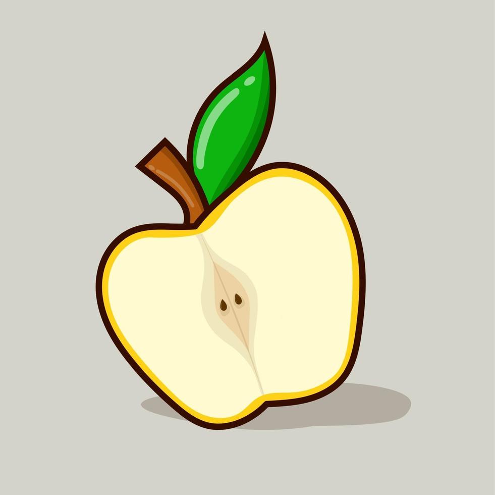 Ilustración de vector aislado manzana amarilla con sombra en gris