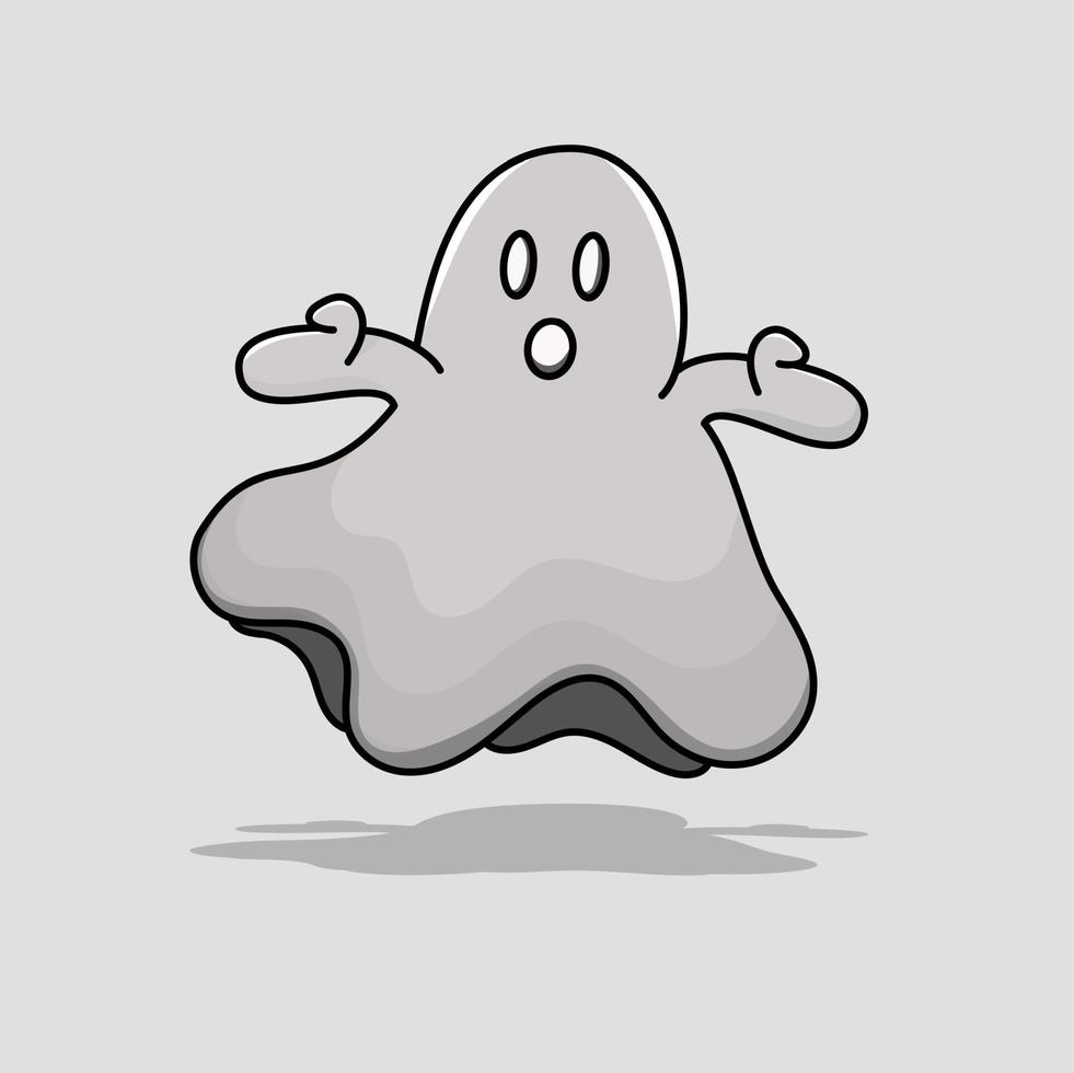 Monochrome gray ghost isolated vector halloween illustration