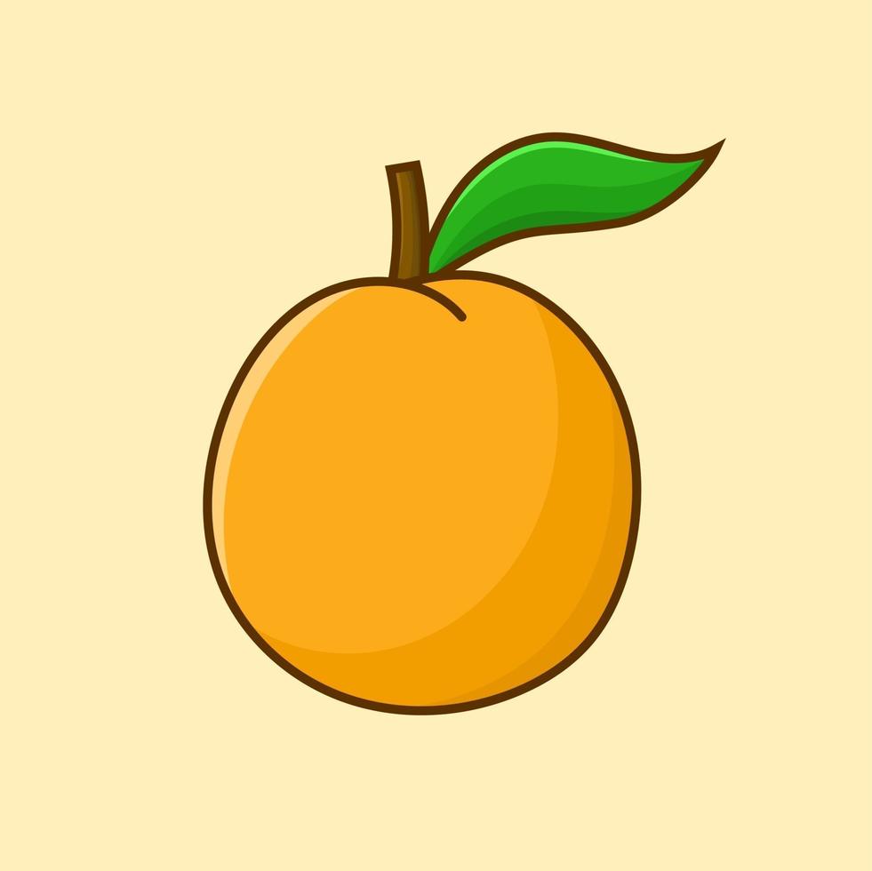 Ilustración de vector aislado de fruta naranja con estilo de dibujos animados de contorno