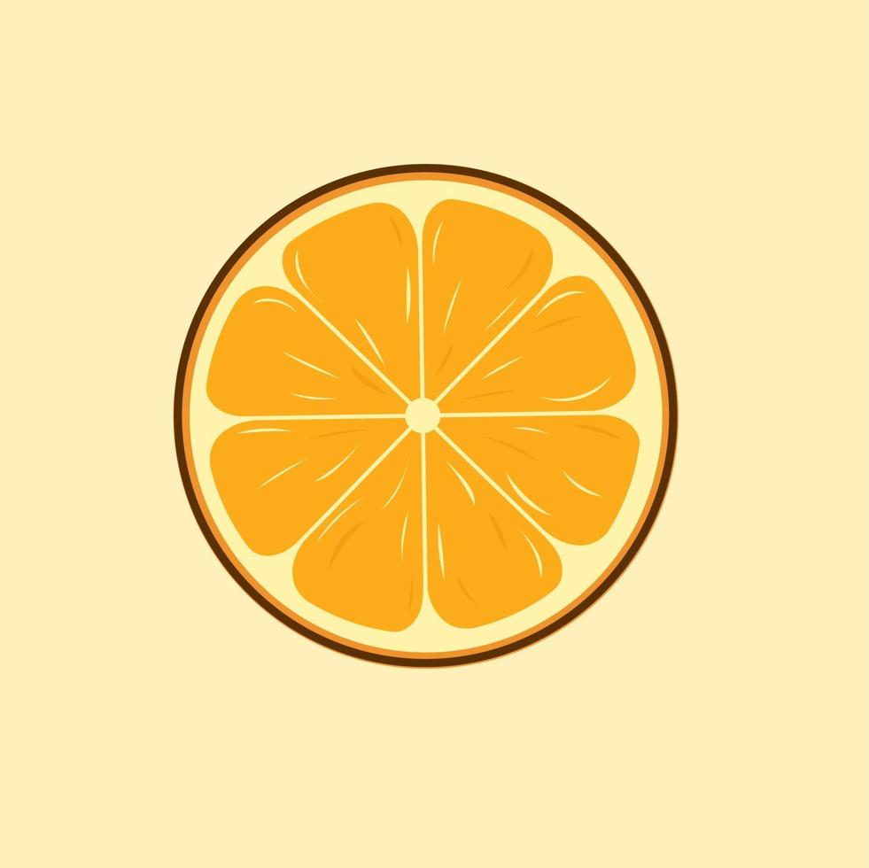 Ilustración de vector aislado de fruta naranja con estilo de dibujos animados de contorno