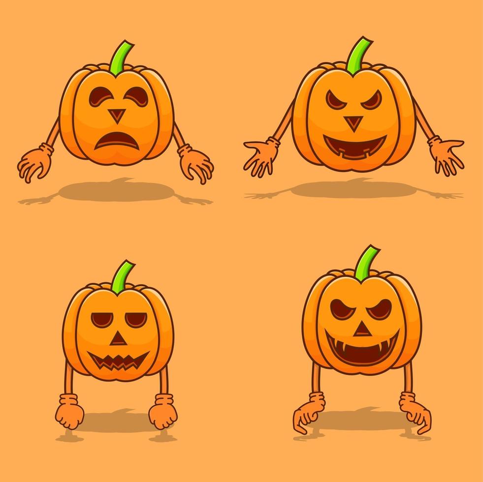 conjunto de calabazas halloween con mano y sombra vector aislado