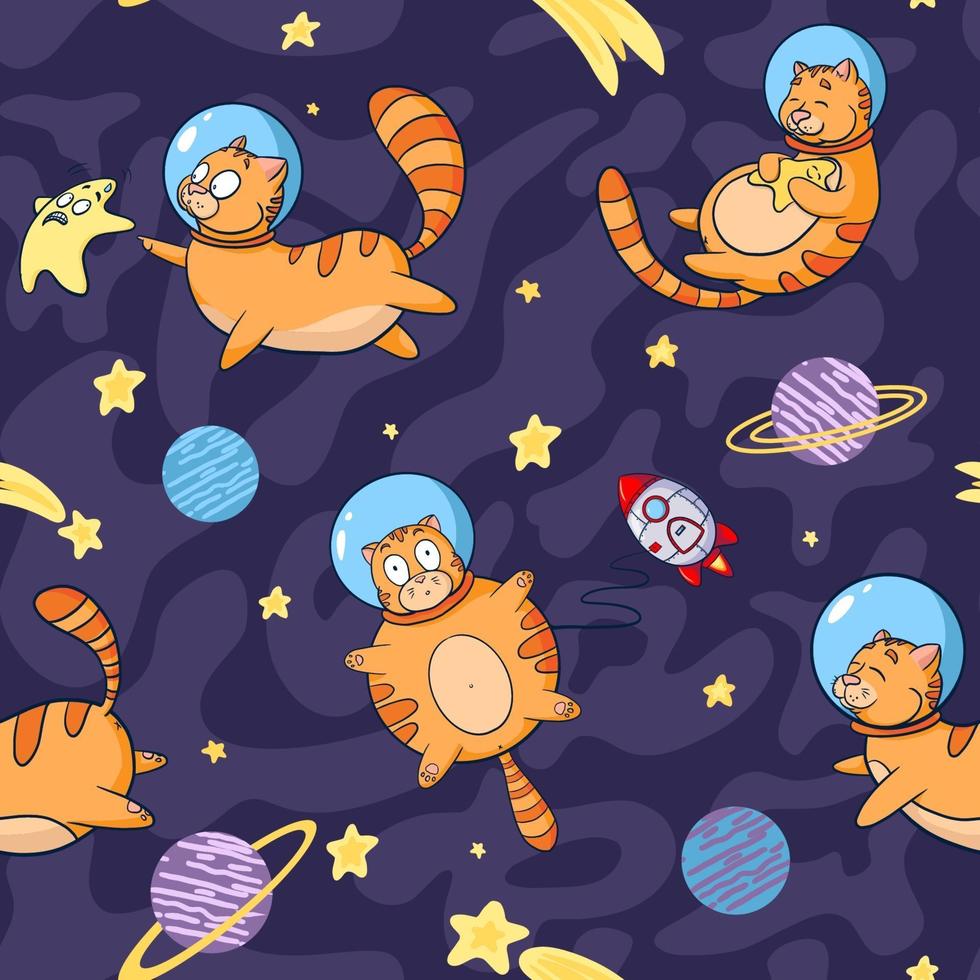 Cosmic Cats Seamless Pattern vector