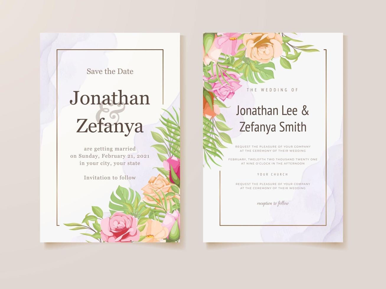 wedding invitation card floral vector template