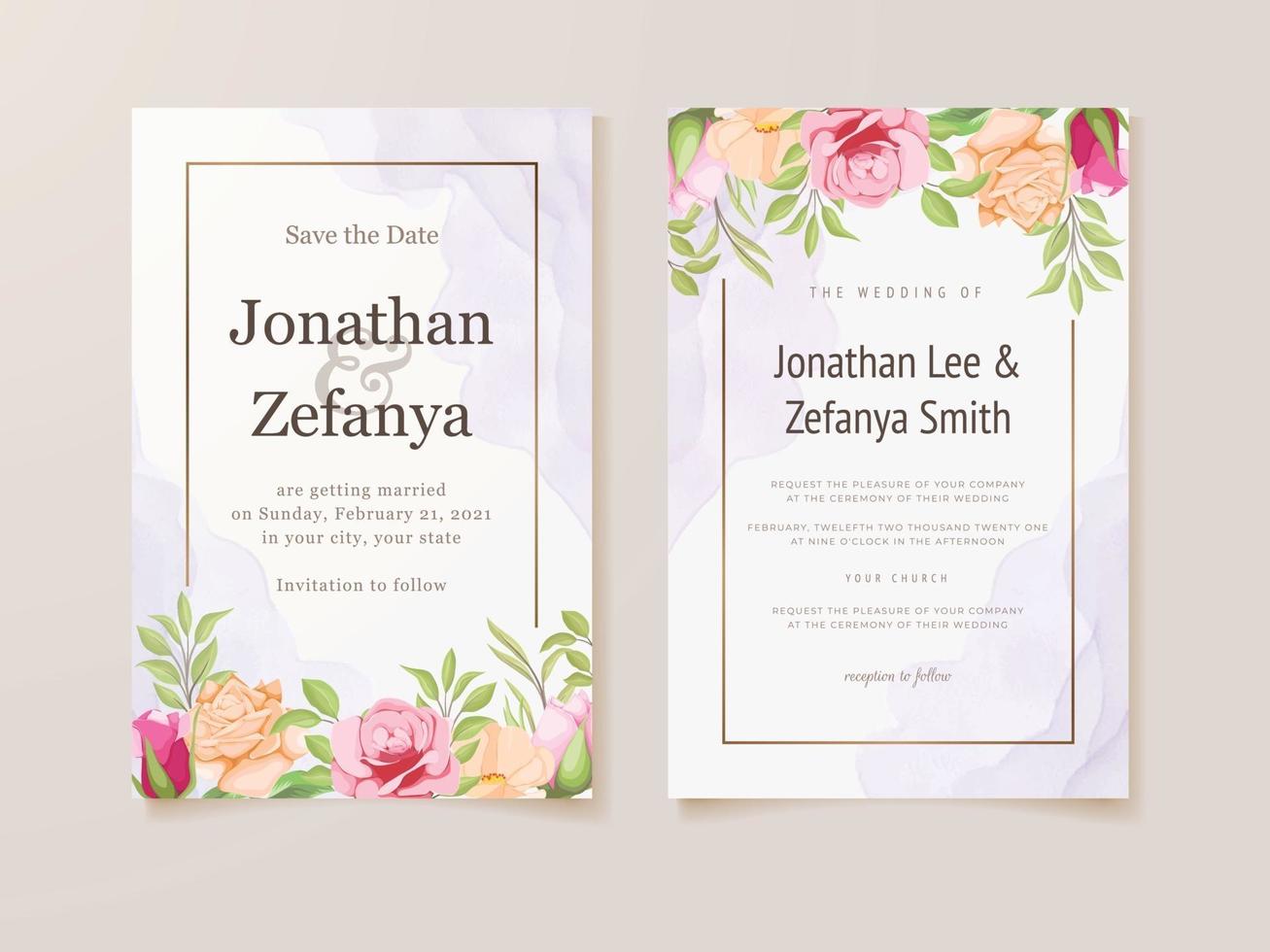 wedding invitation card floral vector template