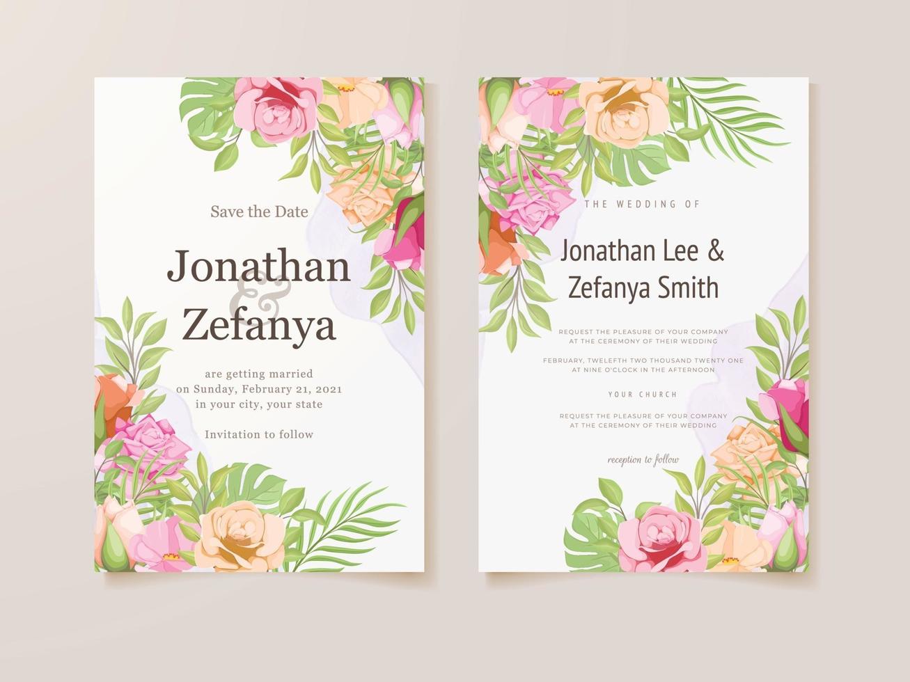 wedding invitation card floral vector template