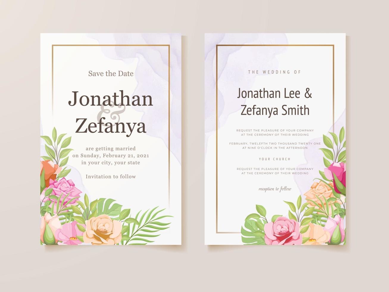 wedding invitation card floral vector template