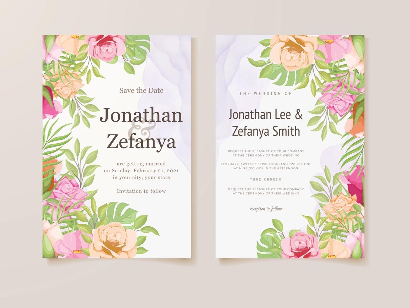 wedding invitation card floral vector template