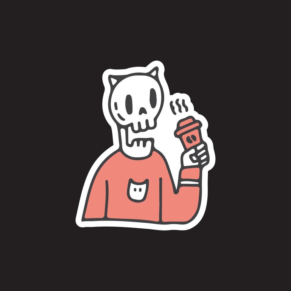 PriTrendy skeleton holding cups a coffee. Vector graphics for t-shirt.