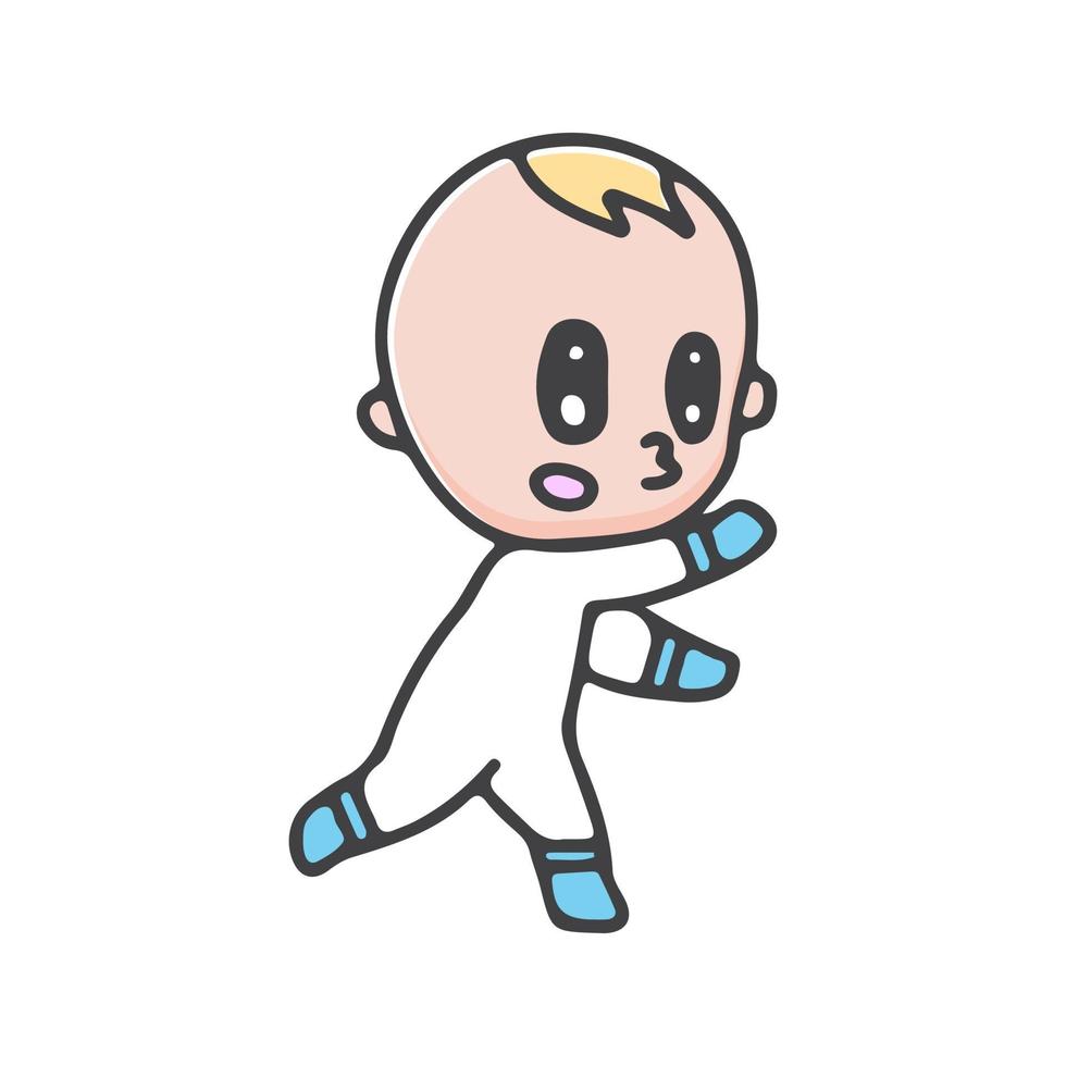 Cartoon baby taking first steps. Kawaii style. vector