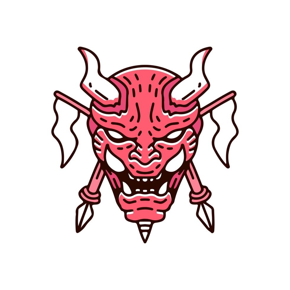 Japanese devil with flags and sear illustration. Vector for t-shirt