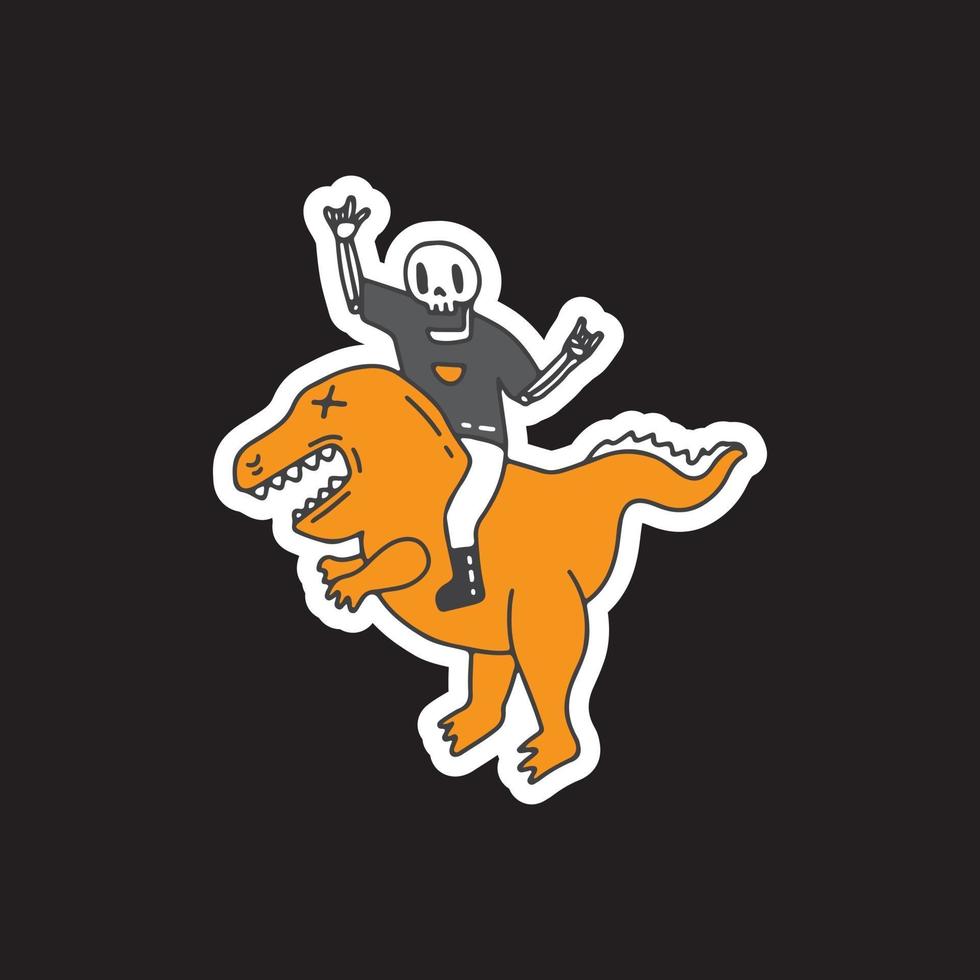 Trendy skull ride a dinosaur. Vector graphics for t-shirt prints