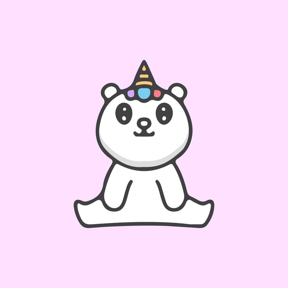 cartoon baby polar bear with unicorn horn. kawaii style. vector