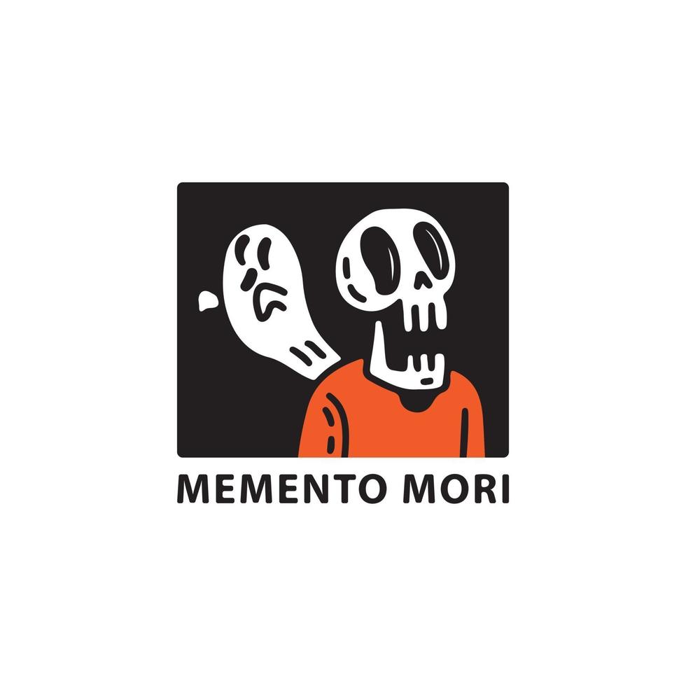 cráneo y fantasma con ilustración de tipografía memento mori. para pegatina vector