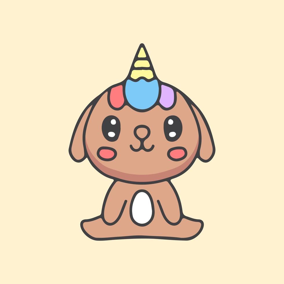 Cartoon cute baby dog with unicorn horn. kawaii style. vector