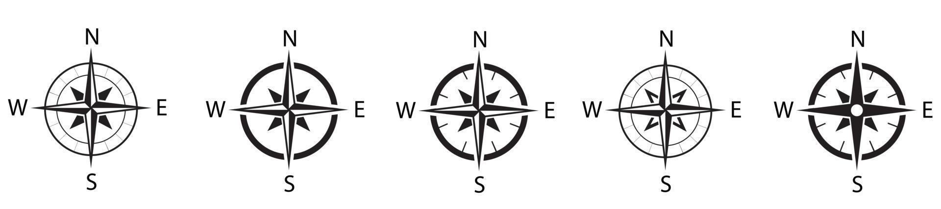 Compass simple icon set. Compass symbol set. Wind rose icon. Vector