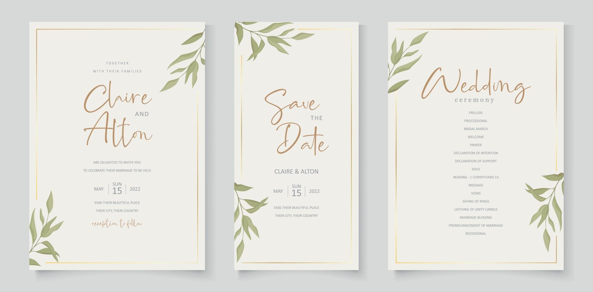 Elegant wedding card template with eucalyptus leaf ornament 3322403 ...