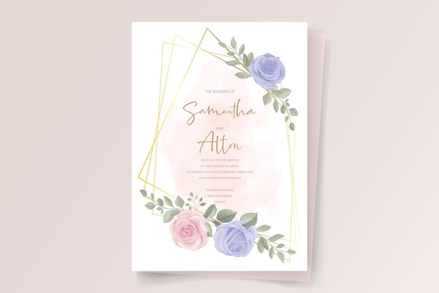 plantilla de tarjeta de boda con rosa floreciente vector