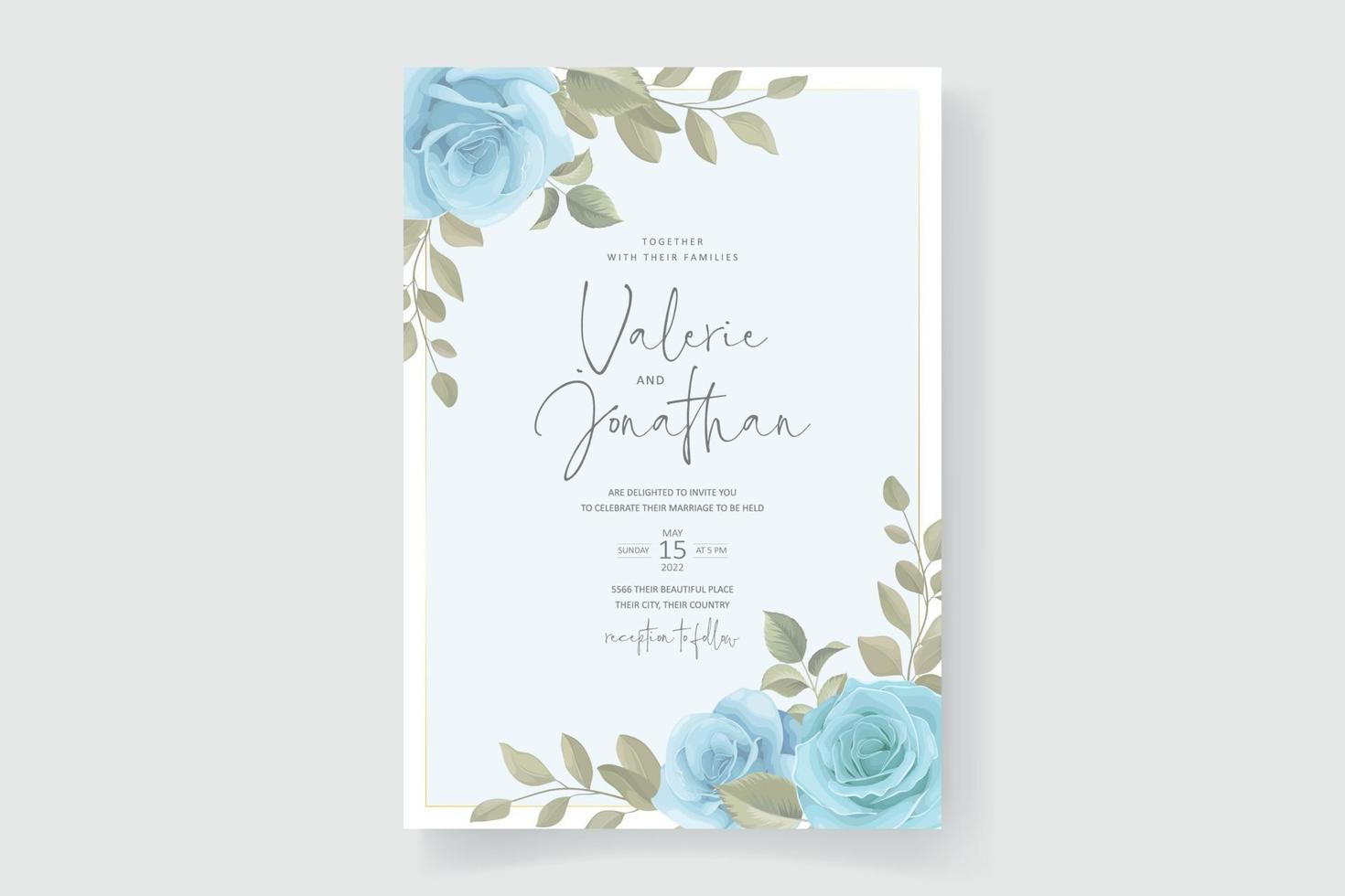 Elegant wedding card template with blooming rose ornament vector