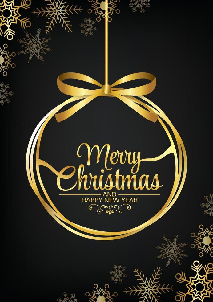 black and gold ball merry christmas art vector