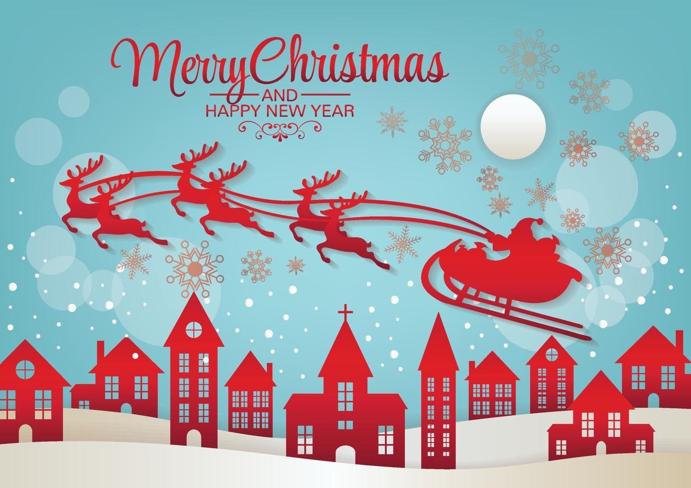 merry christmas art vector background red reindeer and santa