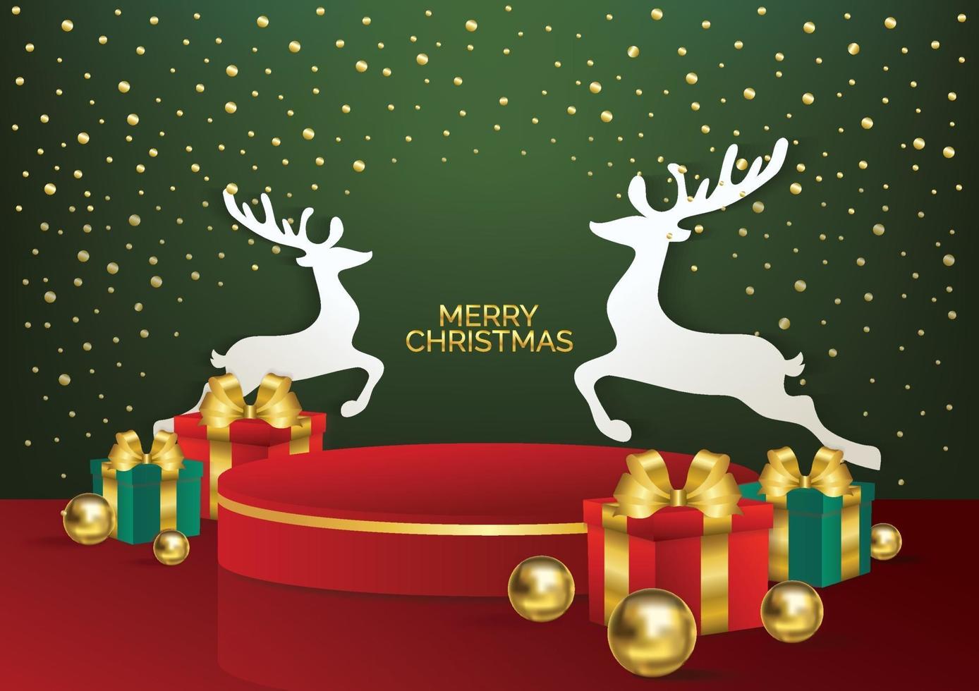 Christmas reindeer podium background vector