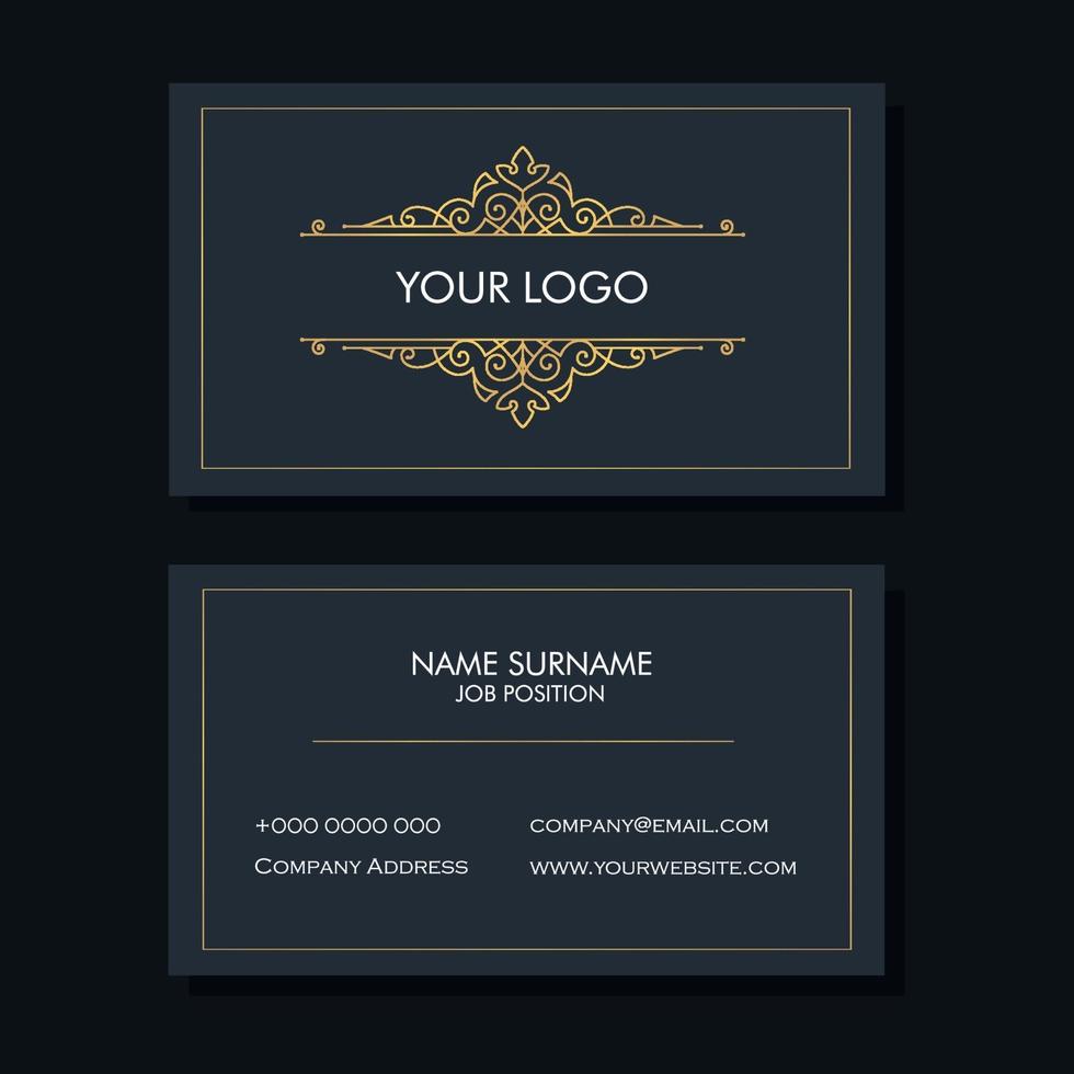 Navy blue business card with elegant gold color design vector