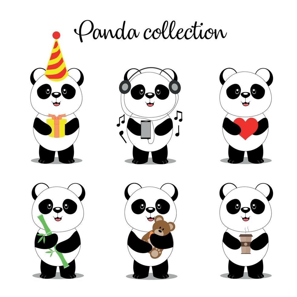 Set of cute pandas doing different activities vector