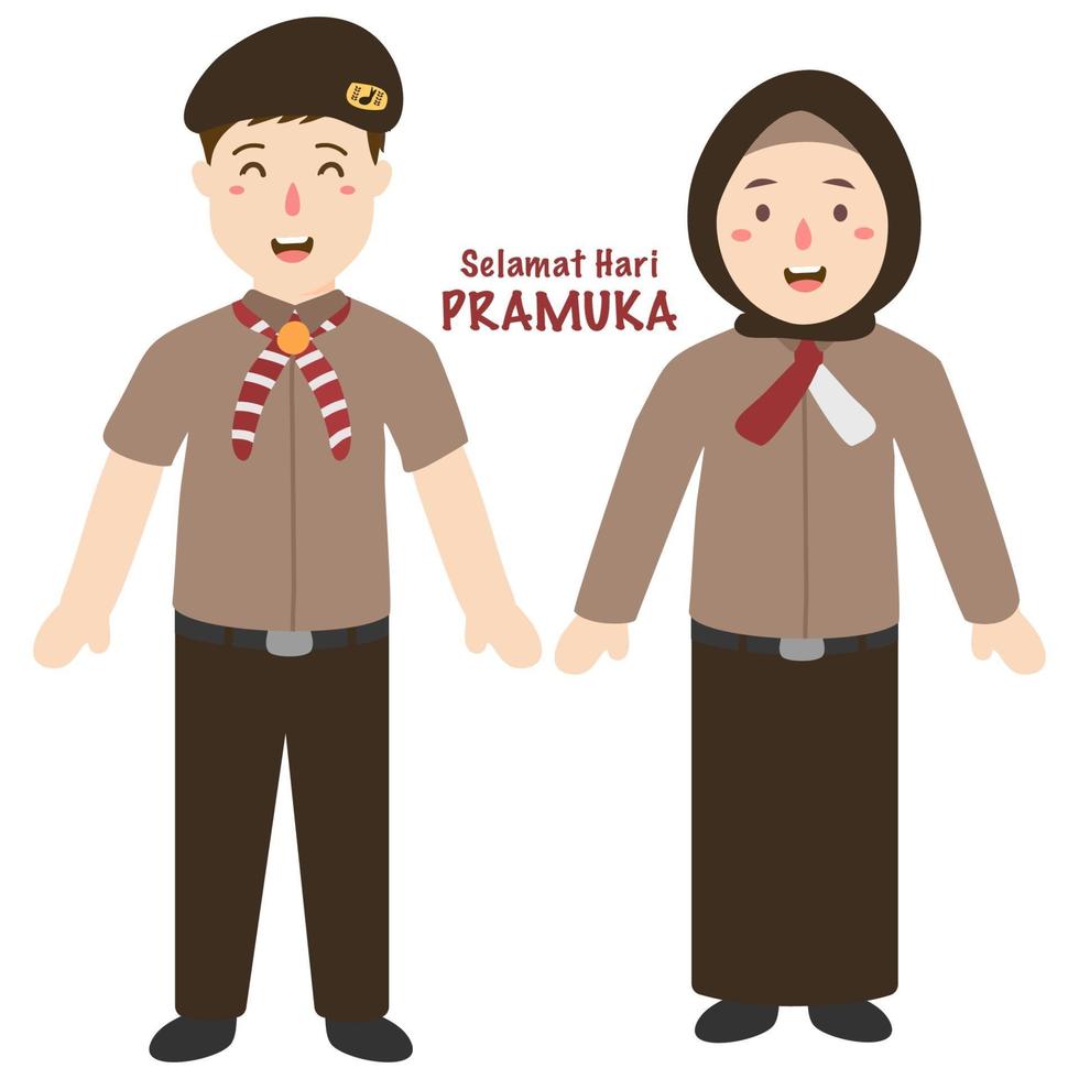 Pramuka Indonesia Illustration With Boys And Girls vector