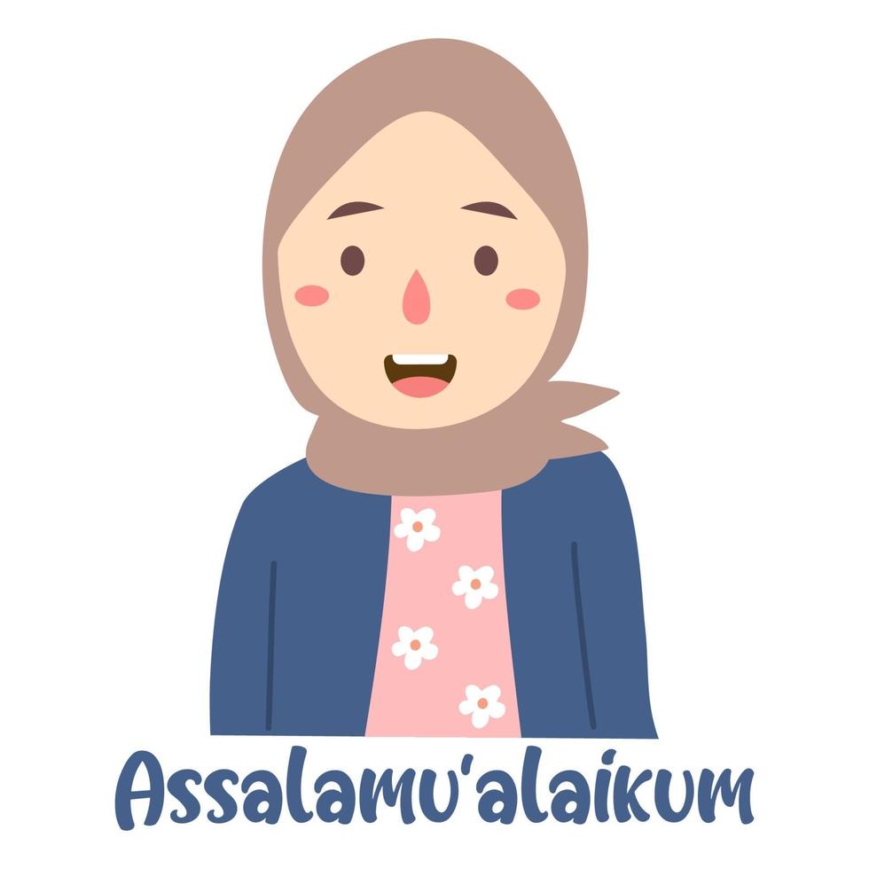 muslimah con hijab saludo assalamualaikum vector