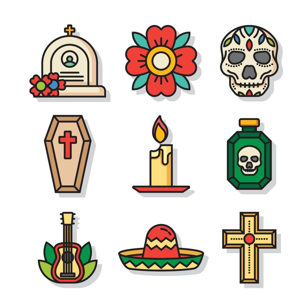 colección de iconos de dia de los muertos vector