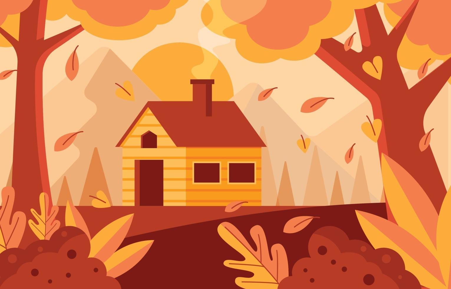 Mountain Cabin Autumn Scenery vector
