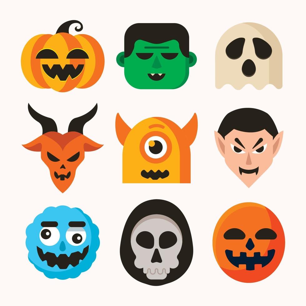 colección de caras de monstruos de halloween vector