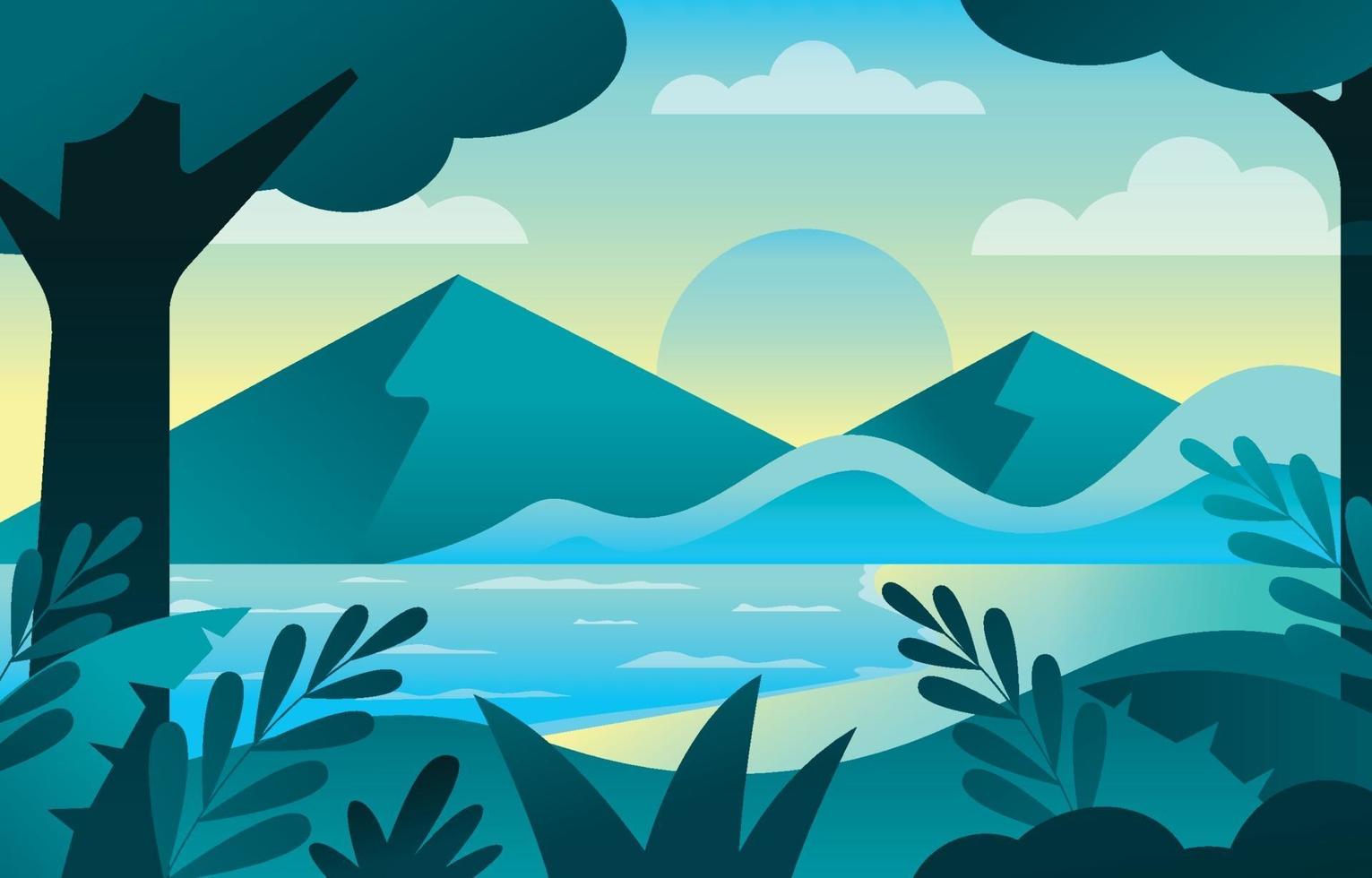 paisaje natural con lago y montaña. vector