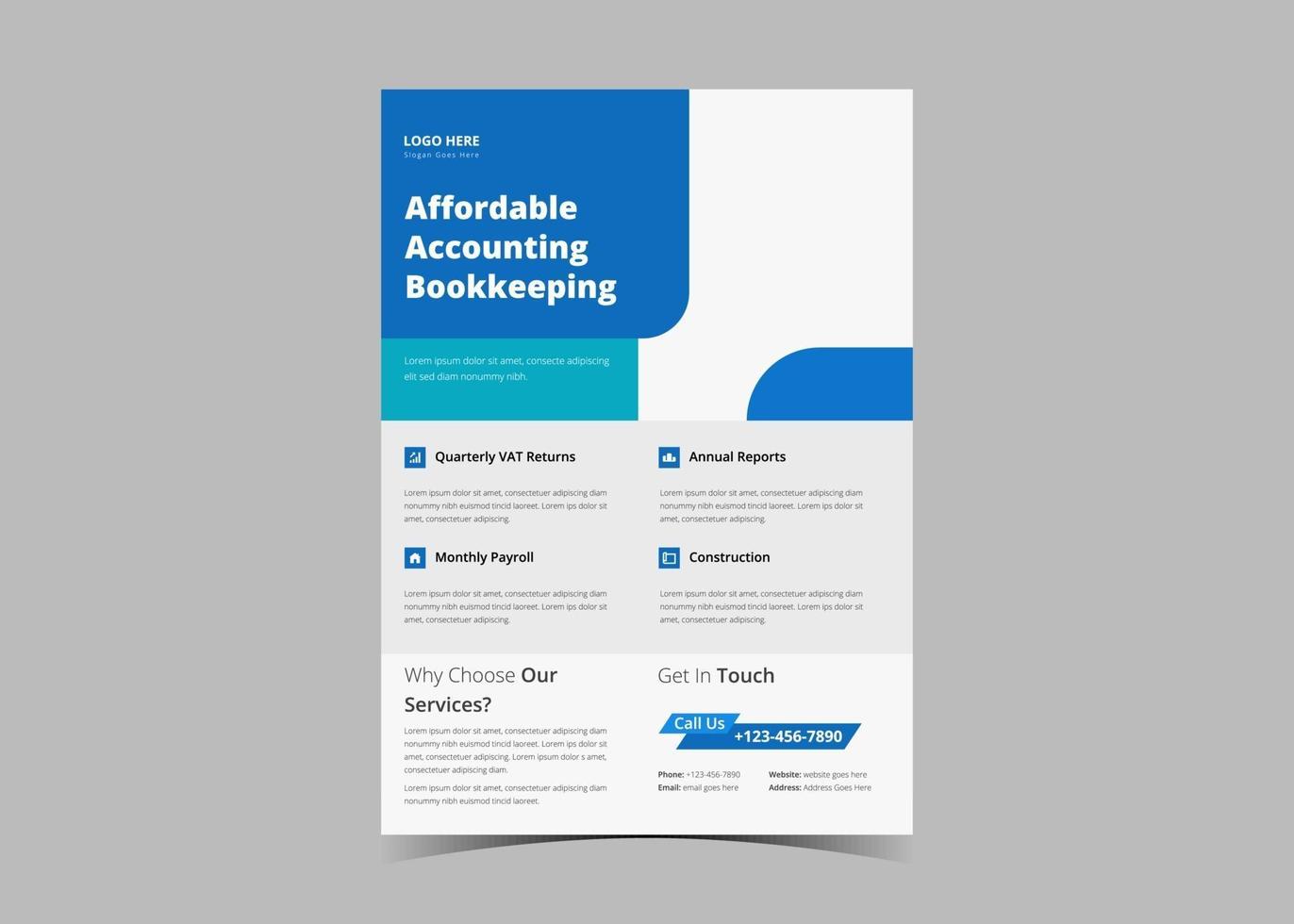 Accounting and bookkeeping service flyer template. vector