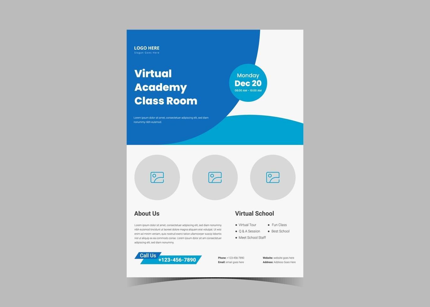 Open house virtual school flyer template design. vector