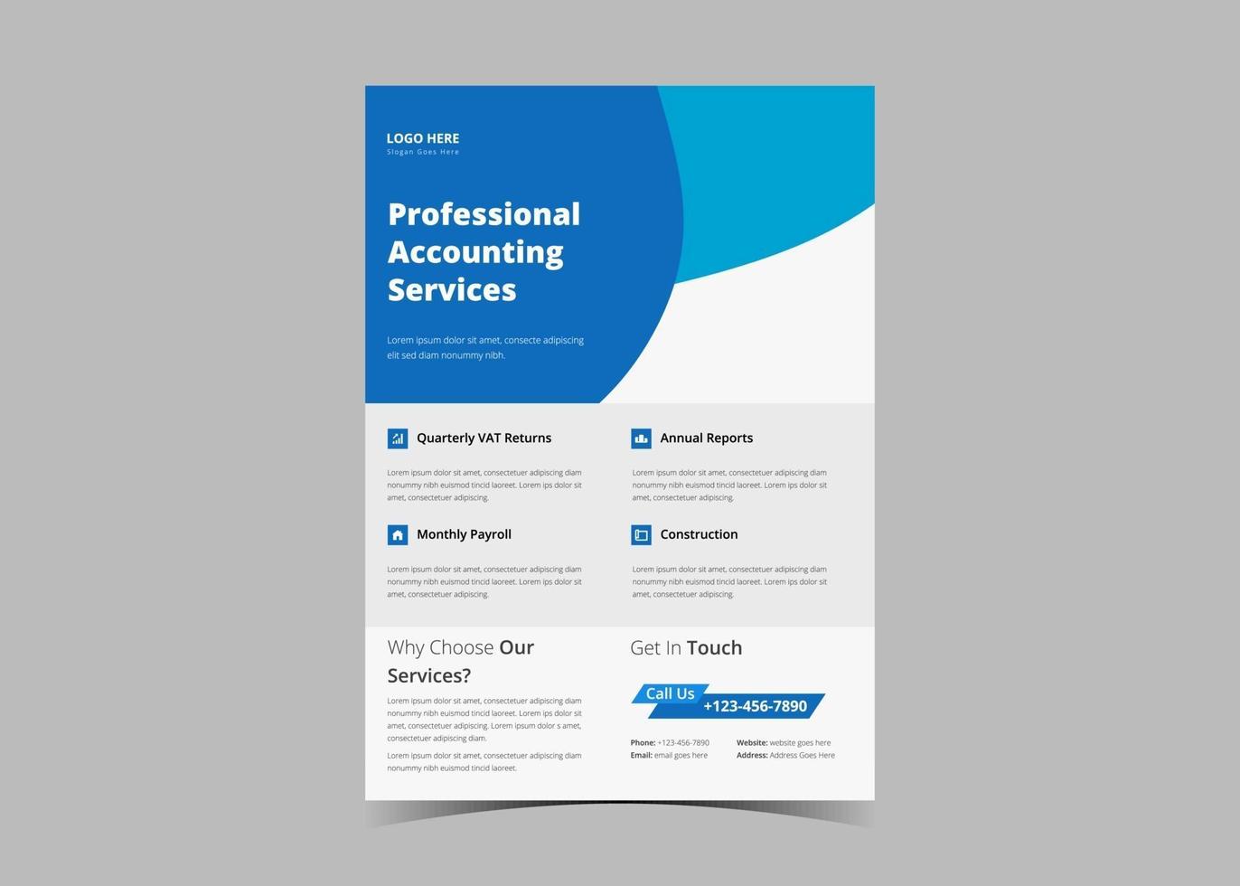 Accounting and bookkeeping service flyer template. vector