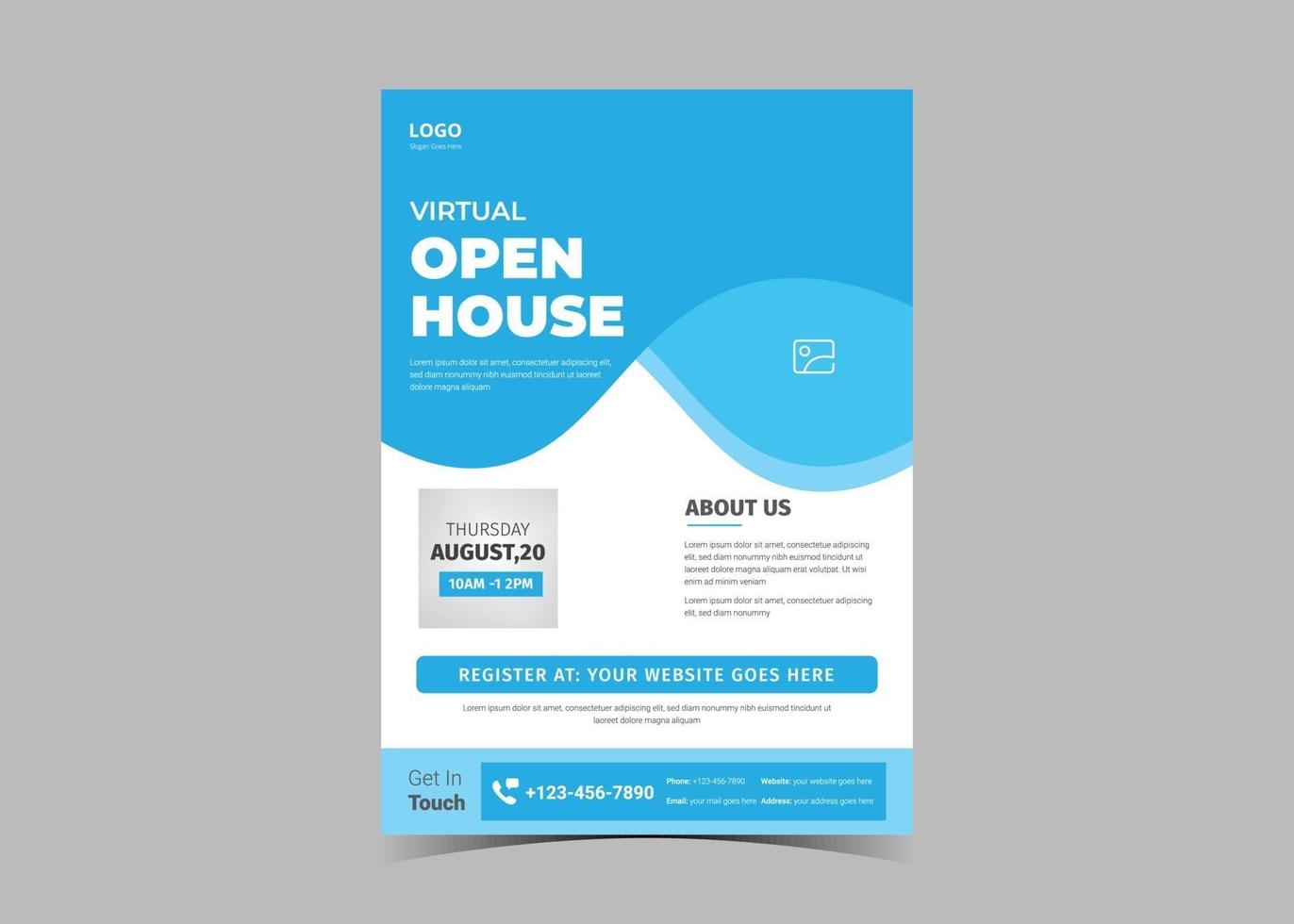 Open house virtual school flyer template design. vector