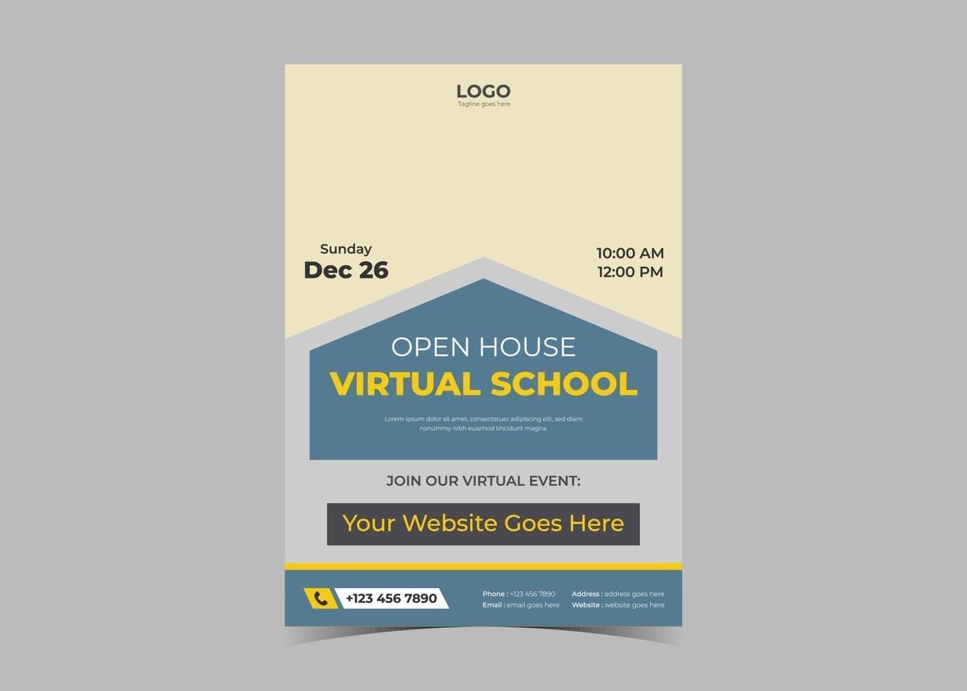 Open house virtual school flyer template design. vector