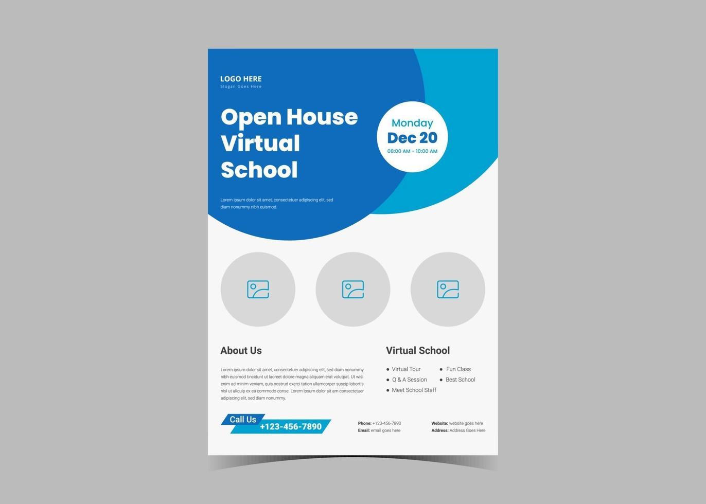 Open house virtual school flyer template design. vector