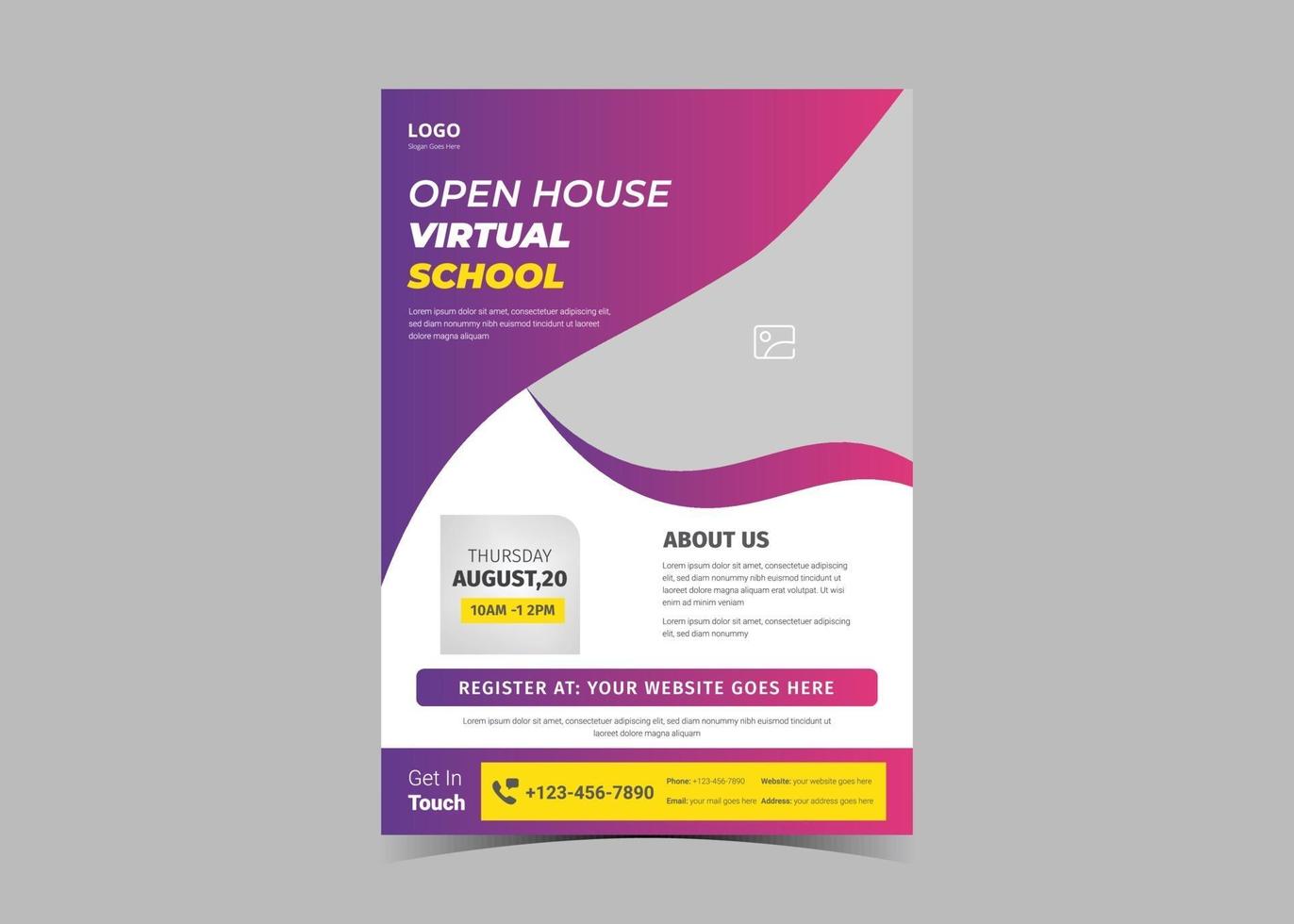 Open house virtual school flyer template design. vector