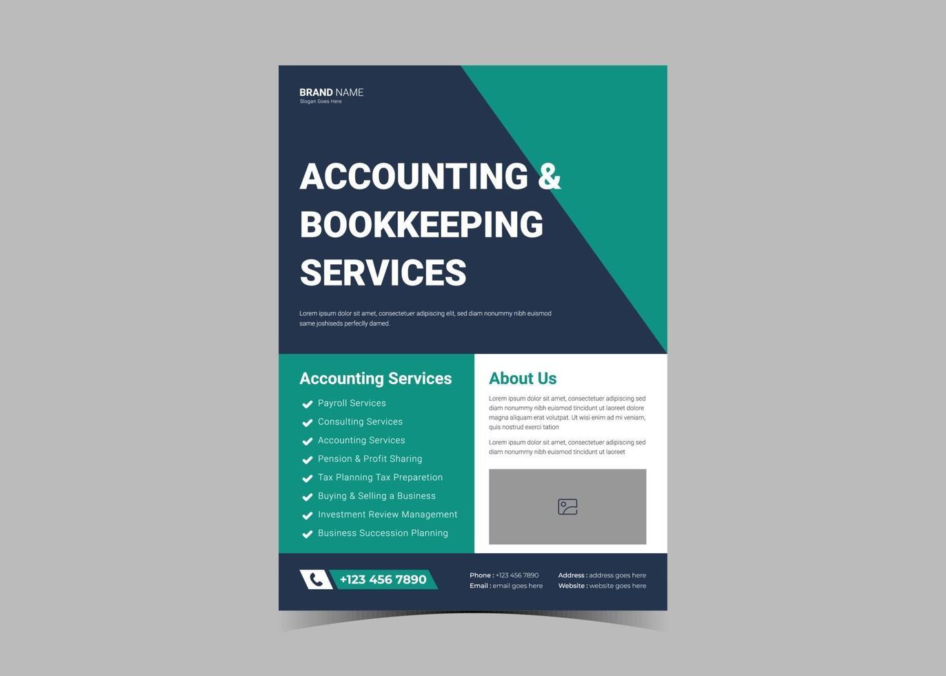 Accounting and bookkeeping service flyer template. vector